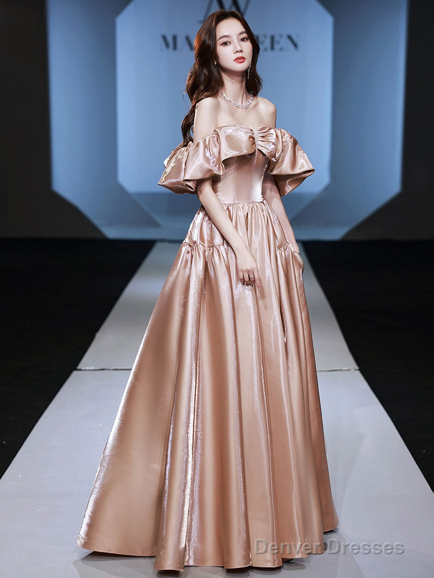 Champagne Satin Long Prom Dress, Champagne Satin Evening Dress