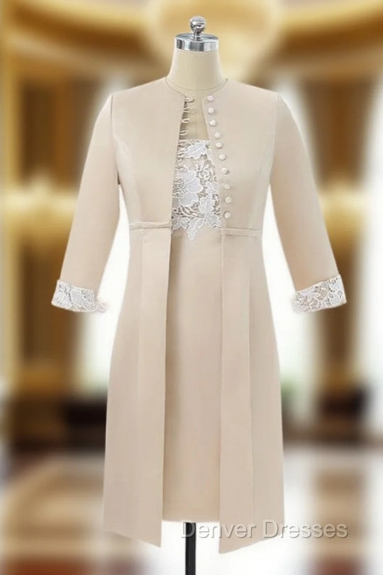Champagne Satin Mother Of The Bride Dress Sheath Knee Length With Jacket Main image
