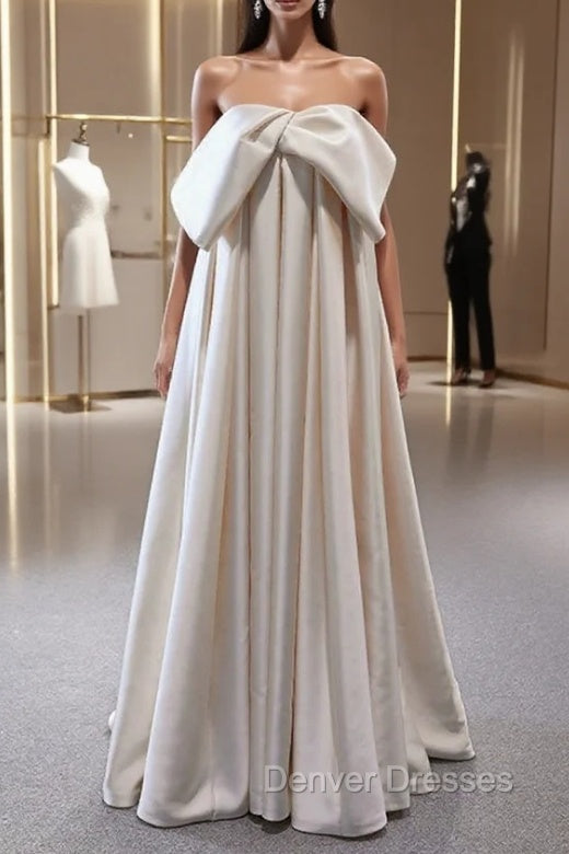 Champagne Satin Strapless Pleats prom Dress Main image