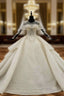 Champagne Sequins Backless Long Sleeve Beading Wedding Dress