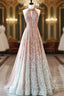 Champagne Sequins Halter Prom Dress