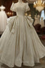 Champagne Sequins Square Puff Sleeve Wedding Dress