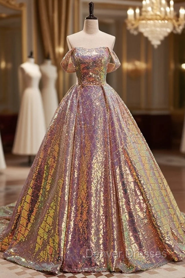 Champagne Sequins Strapless Prom Dress With Train Main image