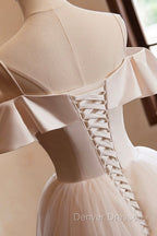 Champagne Spaghetti Straps Floor Length Prom Dress, A-Line Sleeveless Backless Evening Party Dress