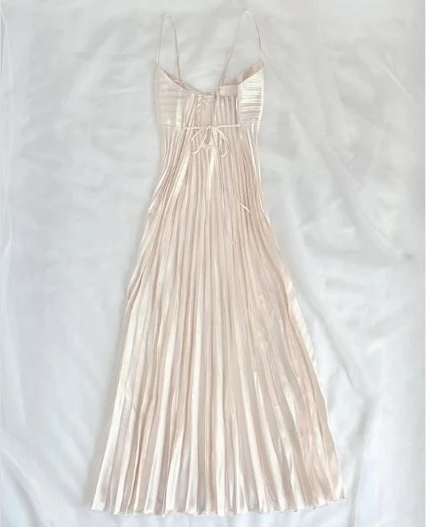 Champagne Spaghetti Straps Long Prom Dress Pleated Evening Dress Secondary image