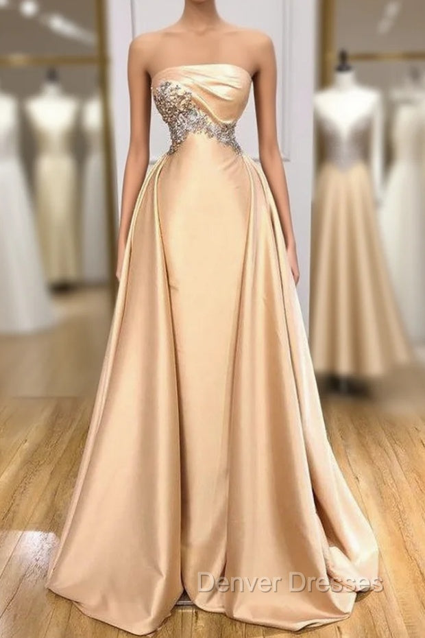 Champagne Strapless Overskirt Prom Dress Long With Crystals Main image