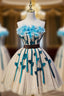 Champagne Strapless Tulle Flower Homecoming Dress