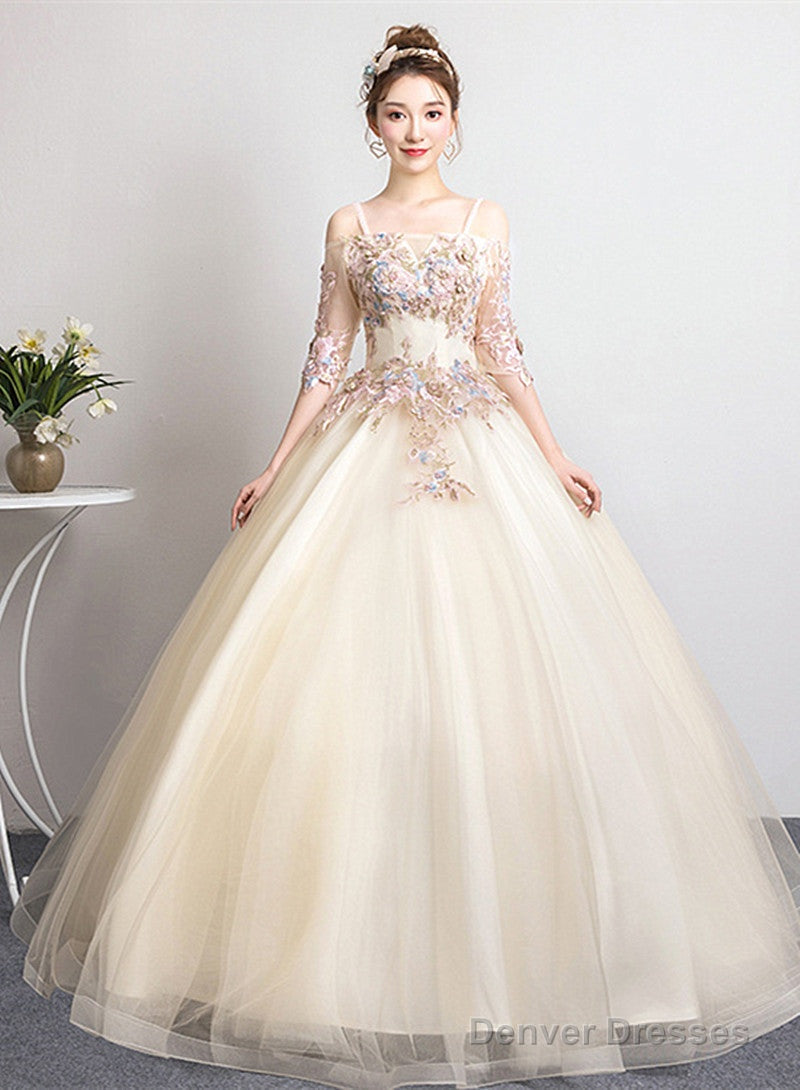 Champagne Sweet 16 Gown Long Party Dress, Straps Evening Formal Dresses Main image