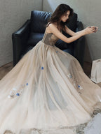 Champagne Sweetheart Beaded And Lace Long Party Dress, A-Line Champagne Prom Dress