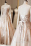 Champagne Sweetheart Lace Applique Long Prom Dress, Champagne Evening Dress