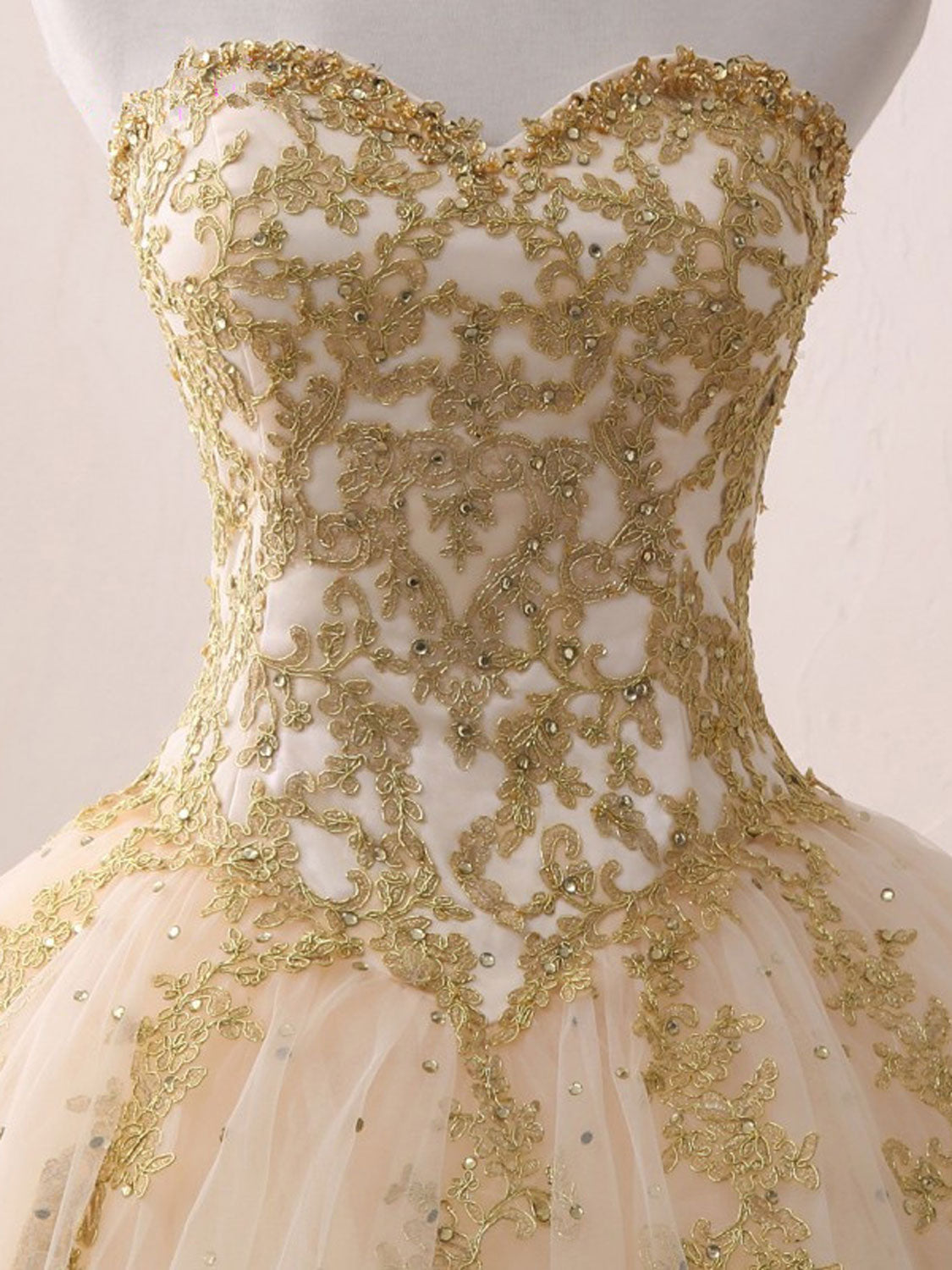 Champagne Sweetheart Neck Tulle Long Prom Gown, Champagne Sweet 16 Dress