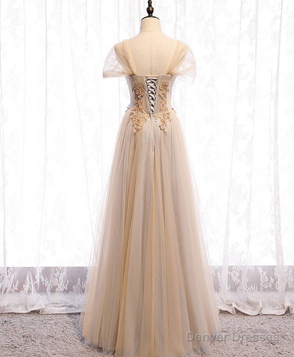 Champagne Sweetheart Tulle Lace Long Prom Dress Champagne Formal Dress Secondary image