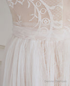 Champagne Sweetheart Tulle Lace Long Prom Dress Lace Evening Dress