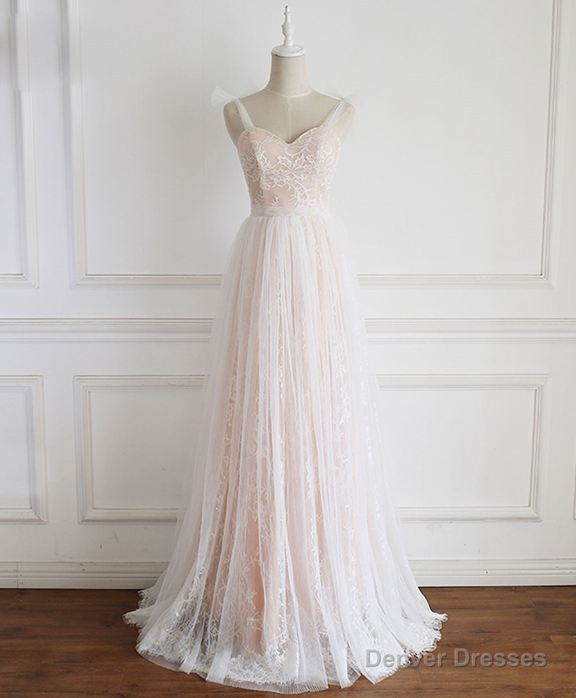 Champagne Sweetheart Tulle Lace Long Prom Dress Lace Evening Dress Secondary image