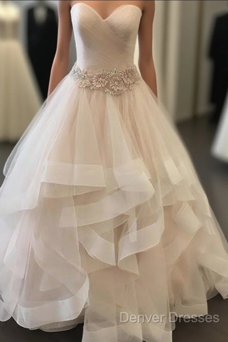 Champagne Sweetheart Tulle Long Prom Dress, Evening Dress Main image
