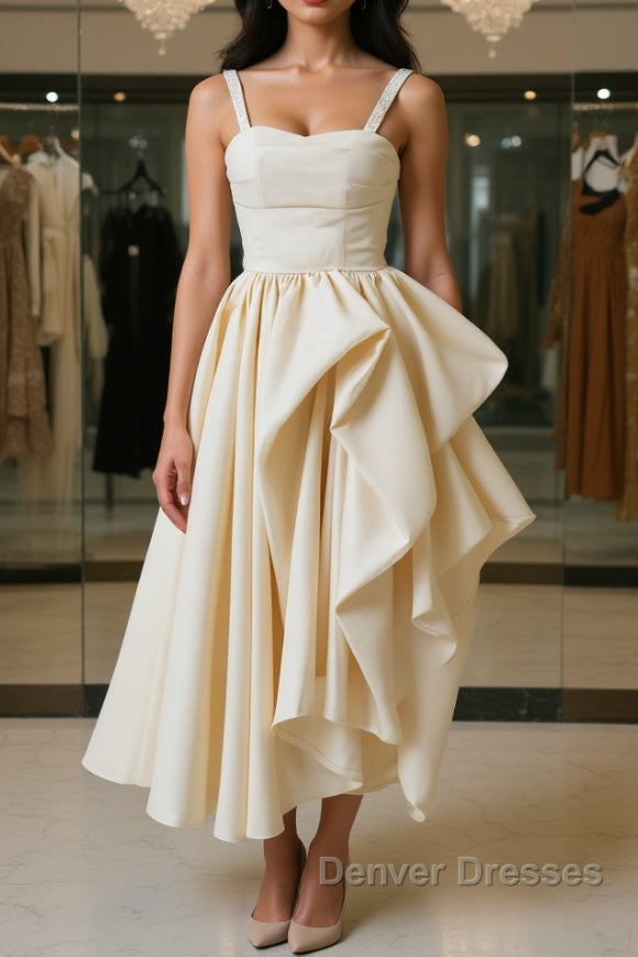 Champagne Tea Length Prom Dress, Champagne Tea Length Formal Homecoming Dress Main image