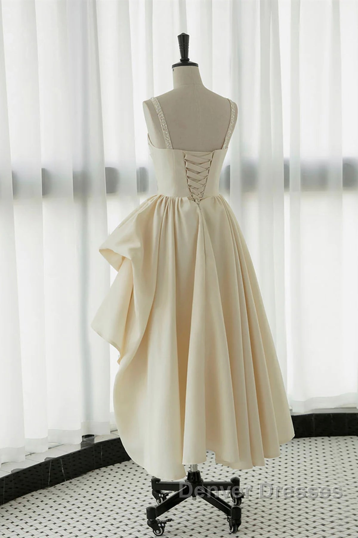 Champagne Tea Length Prom Dress, Champagne Tea Length Formal Homecoming Dress Secondary image