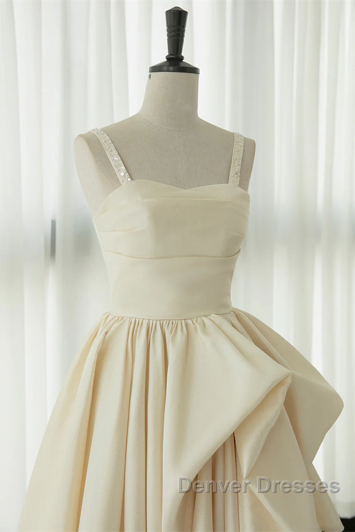 Champagne Tea Length Prom Dress, Champagne Tea Length Formal Homecoming Dress