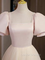 Champagne Tulle A Line Long Prom Dress, Champagne Formal Graduation Dress