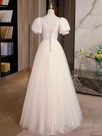 Champagne Tulle A Line Long Prom Dress, Champagne Formal Graduation Dress