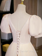 Champagne Tulle A Line Long Prom Dress, Champagne Formal Graduation Dress