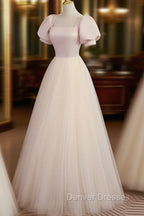 Champagne Tulle A Line Long Prom Dress, Champagne Formal Graduation Dress