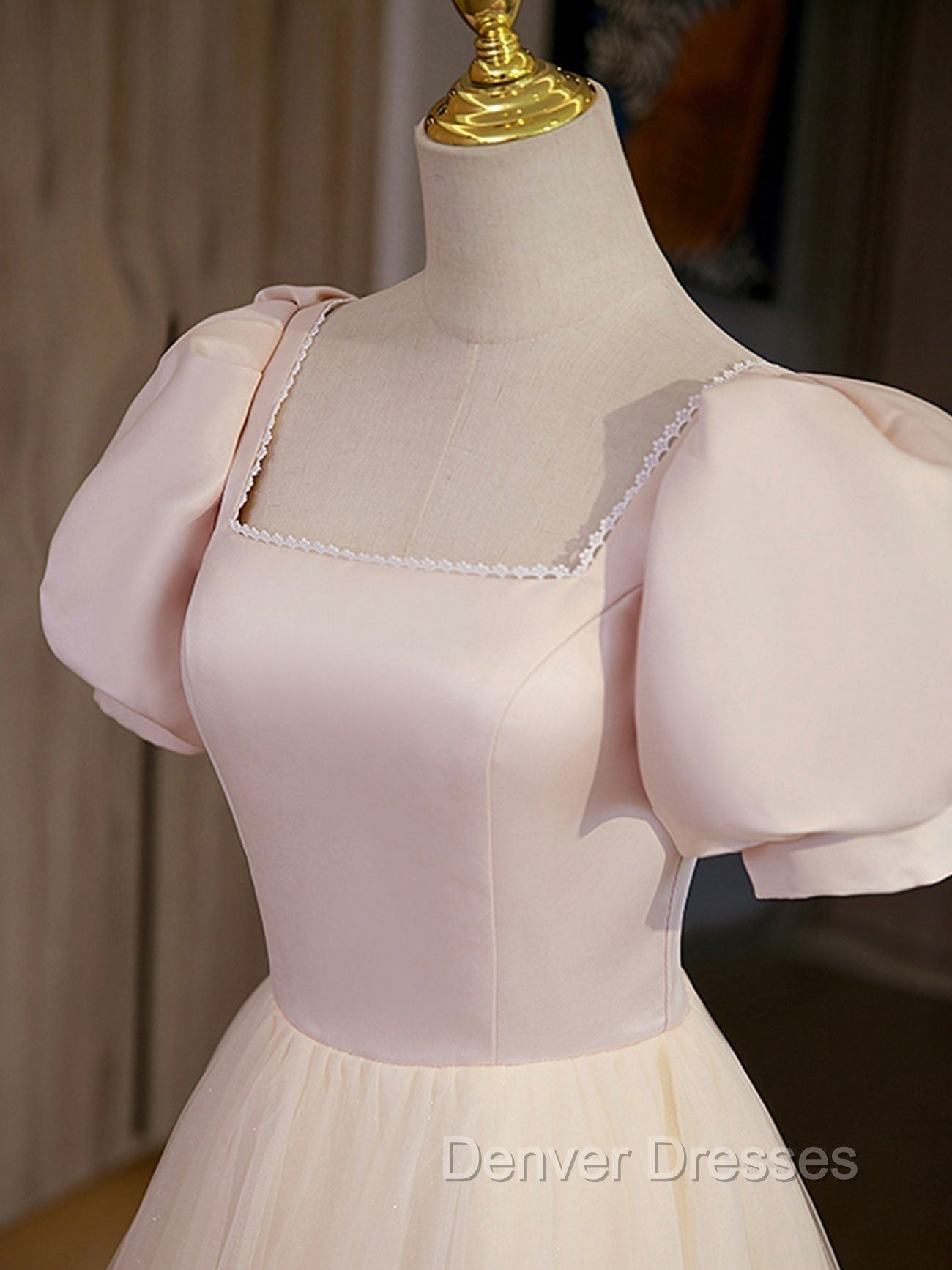 Champagne Tulle A Line Long Prom Dress, Champagne Formal Graduation Dress