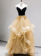 Champagne Tulle A-Line Sweetheart Beaded Straps Prom Dress, Champagne Party Dress