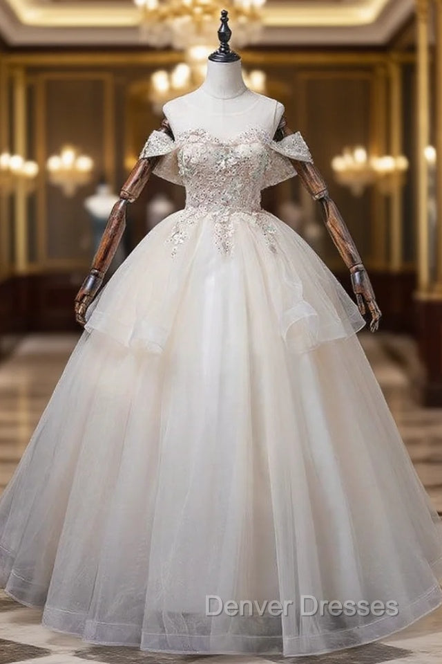 Champagne Tulle Appliques Beading Quinceanera Dress Main image