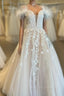 Champagne Tulle Appliques Feather Prom Dress