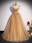 Champagne Tulle Beaded Long Sweet 16 Formal Dress, Champagne Party Dress