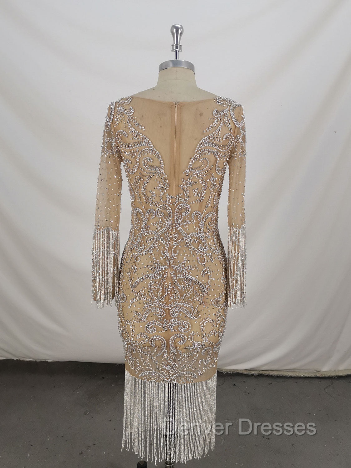 Champagne Tulle Beads Mermaid Short Prom Dress, Champagne Evening Dress Secondary image