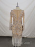 Champagne Tulle Beads Mermaid Short Prom Dress, Champagne Evening Dress