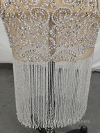 Champagne Tulle Beads Mermaid Short Prom Dress, Champagne Evening Dress