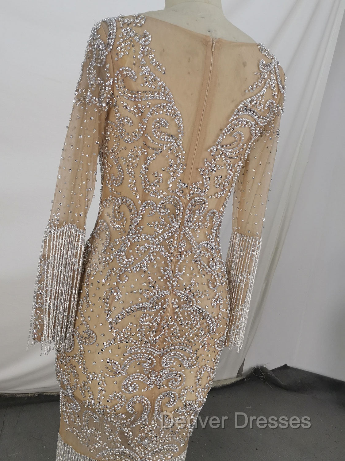 Champagne Tulle Beads Mermaid Short Prom Dress, Champagne Evening Dress