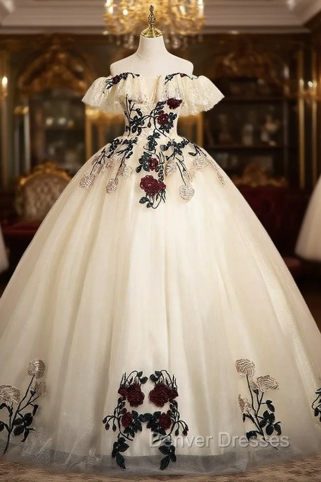 Champagne Tulle Embroidery Appliques Quinceanera Dress
