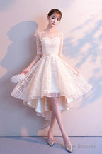 Champagne Tulle High Low Prom Dress, A-Line Party Homecoming Dress