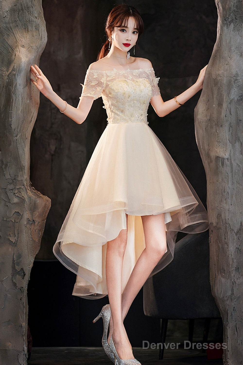 Champagne Tulle High Low Prom Dresses, A-Line Party Dresses Secondary image