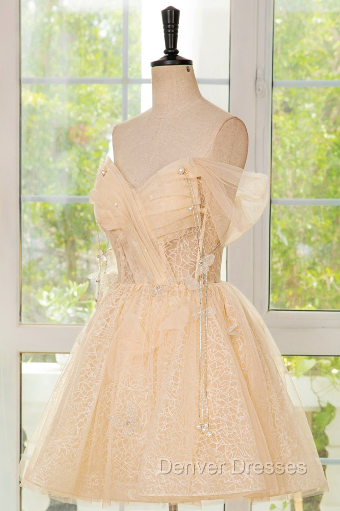 Champagne Tulle Knee Length Prom Dress, Lovely A-Line Party Homecoming Dress Secondary image