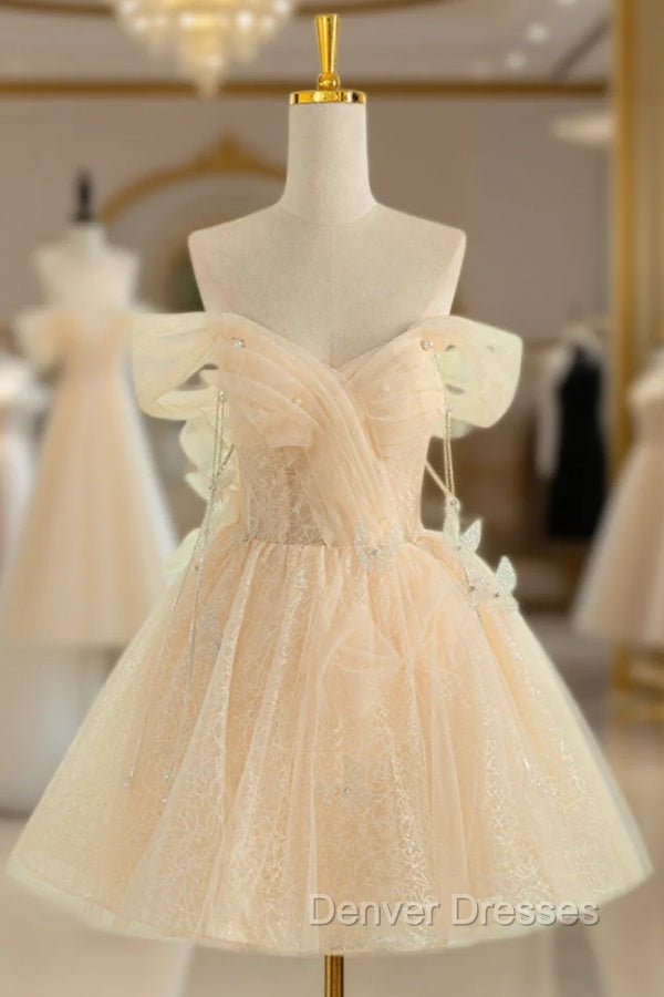 Champagne Tulle Knee Length Prom Dress, Lovely A-Line Party Homecoming Dress Main image