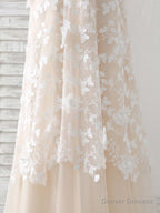 Champagne Tulle Lace Applique Long Prom Dress Champagne Evening Dress