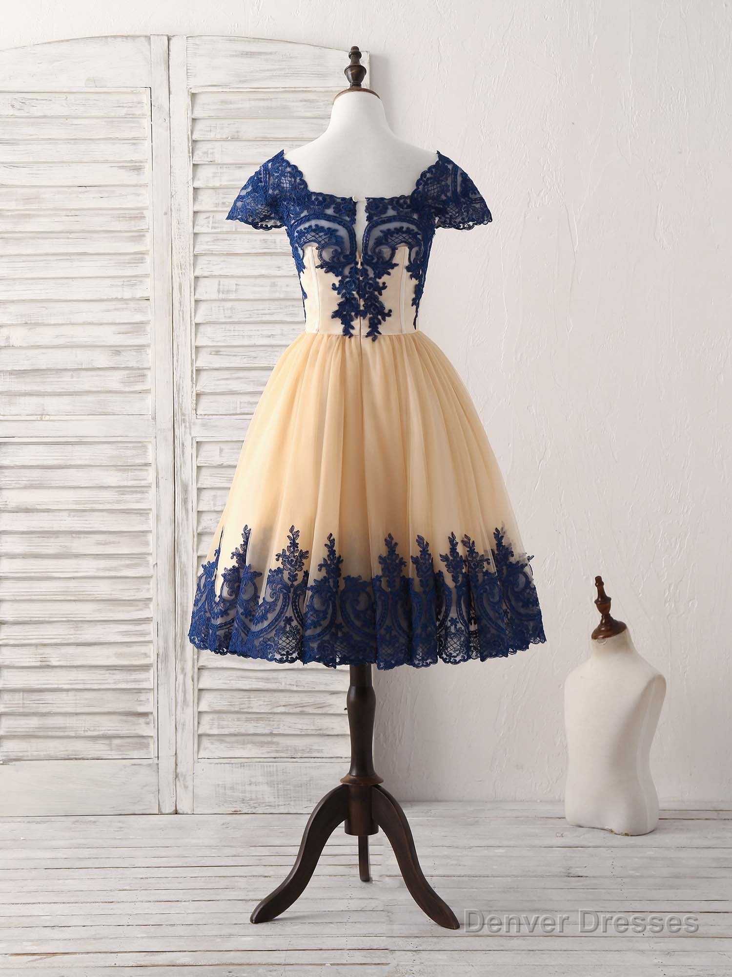 Champagne Tulle Lace Applique Short Prom Dress, Bridesmaid Dress Secondary image