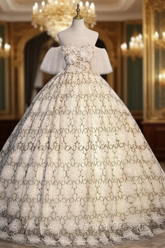 Champagne Tulle Lace Ball Gown Quinceanera Dress