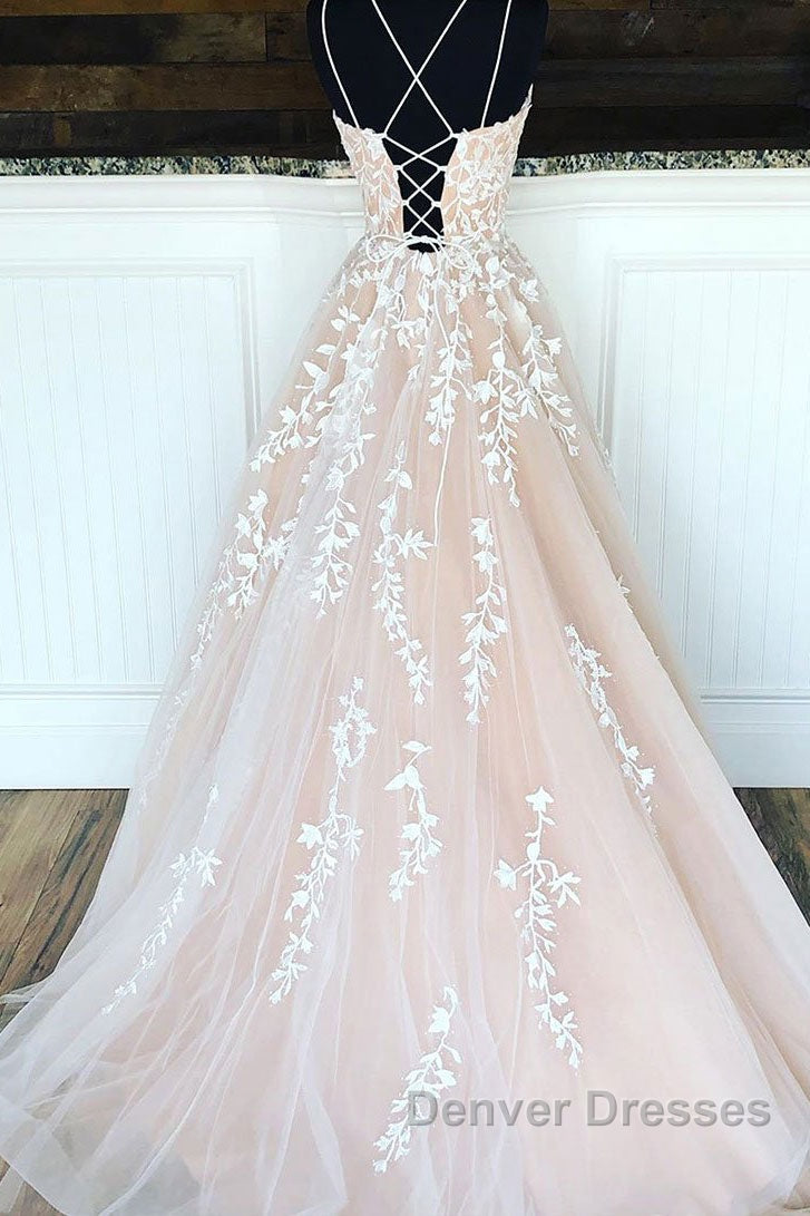 Champagne tulle lace long prom Dress, champagne tulle formal Dress Secondary image