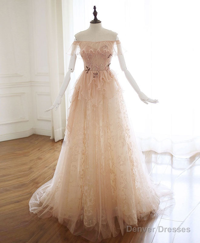 Champagne Tulle Lace Long Prom Dress Champagne Tulle Lace Evening Dress Secondary image