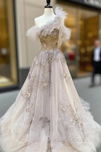 Champagne Tulle Lace Long Prom Dress Lace Formal Dress