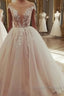 Champagne tulle lace long prom Dress, tulle evening Dress