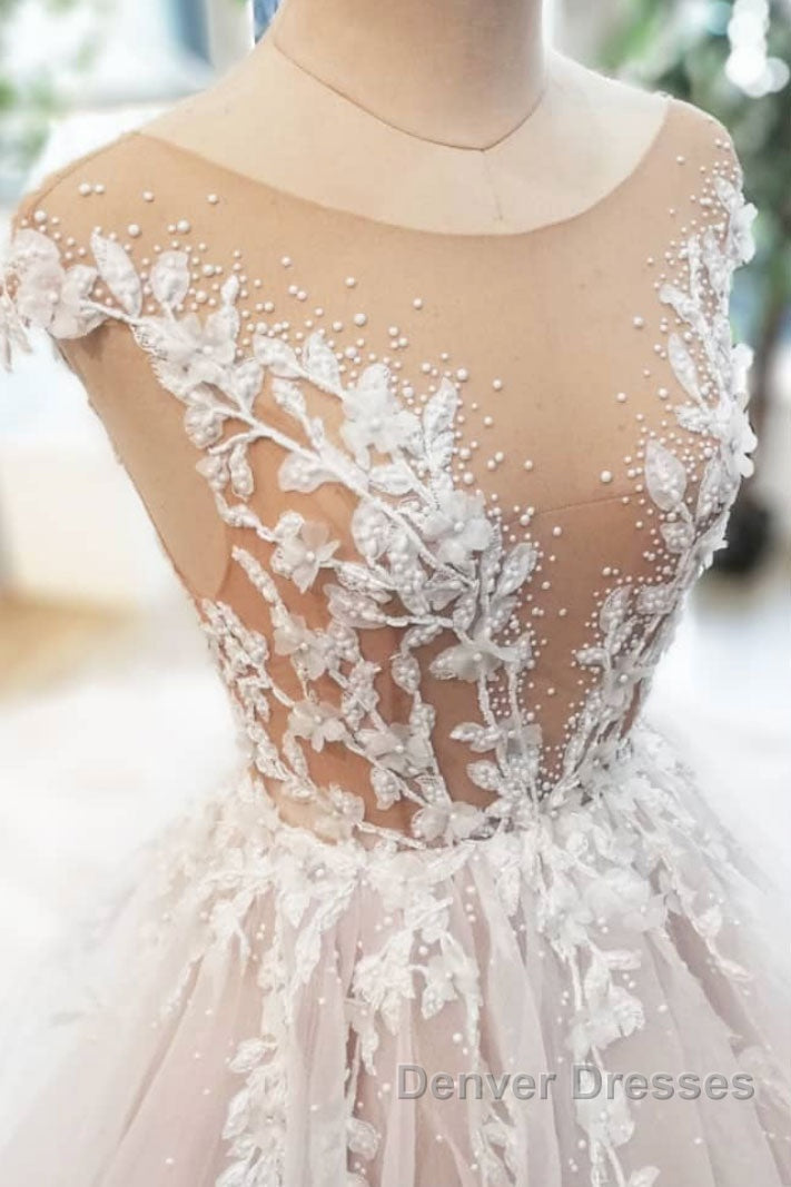 Champagne tulle lace long prom Dress, tulle evening Dress