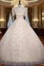 Champagne Tulle Lace Sequins Short Sleeve Quinceanera Dress