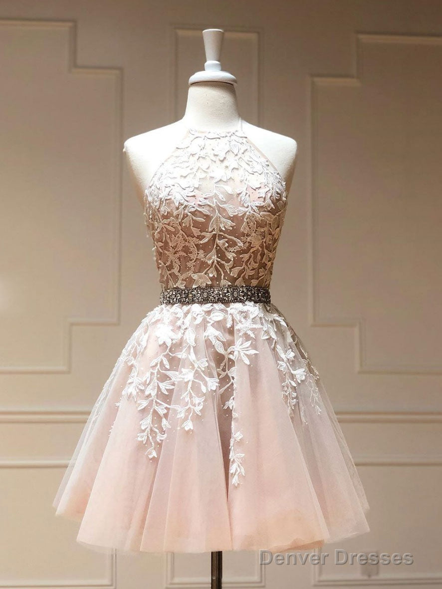 Champagne Tulle Lace Short Prom Dress Champagne Homecoming Dress Main image